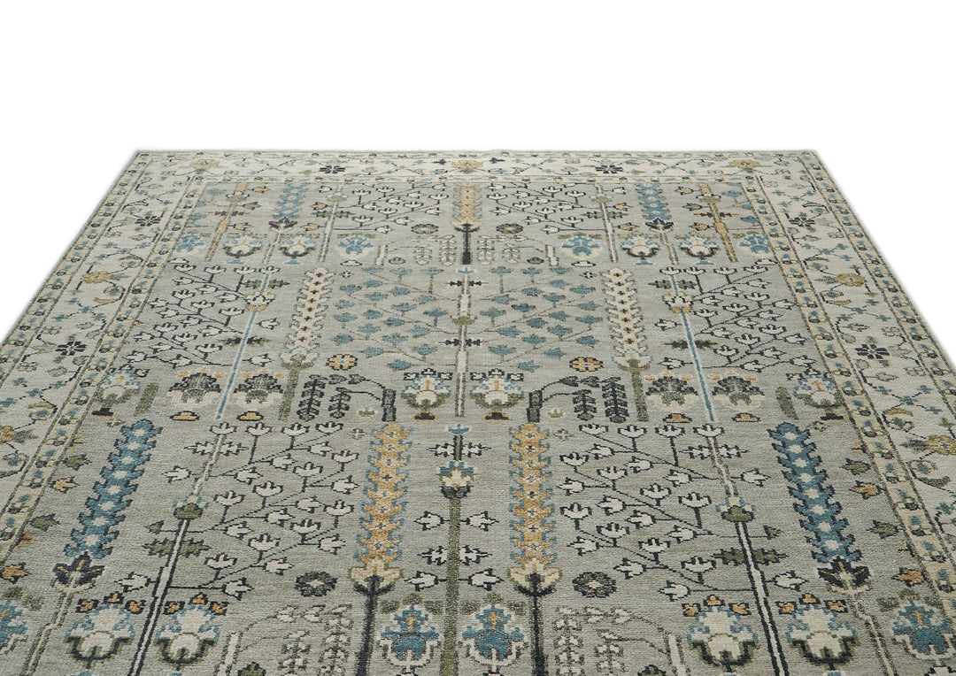 9x12 Gray, Beige, Blue Color Hand Knotted Oushak Wool Transitional Oriental Rug