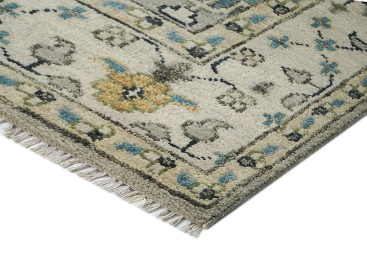 9x12 Gray, Beige, Blue Color Hand Knotted Oushak Wool Transitional Oriental Rug