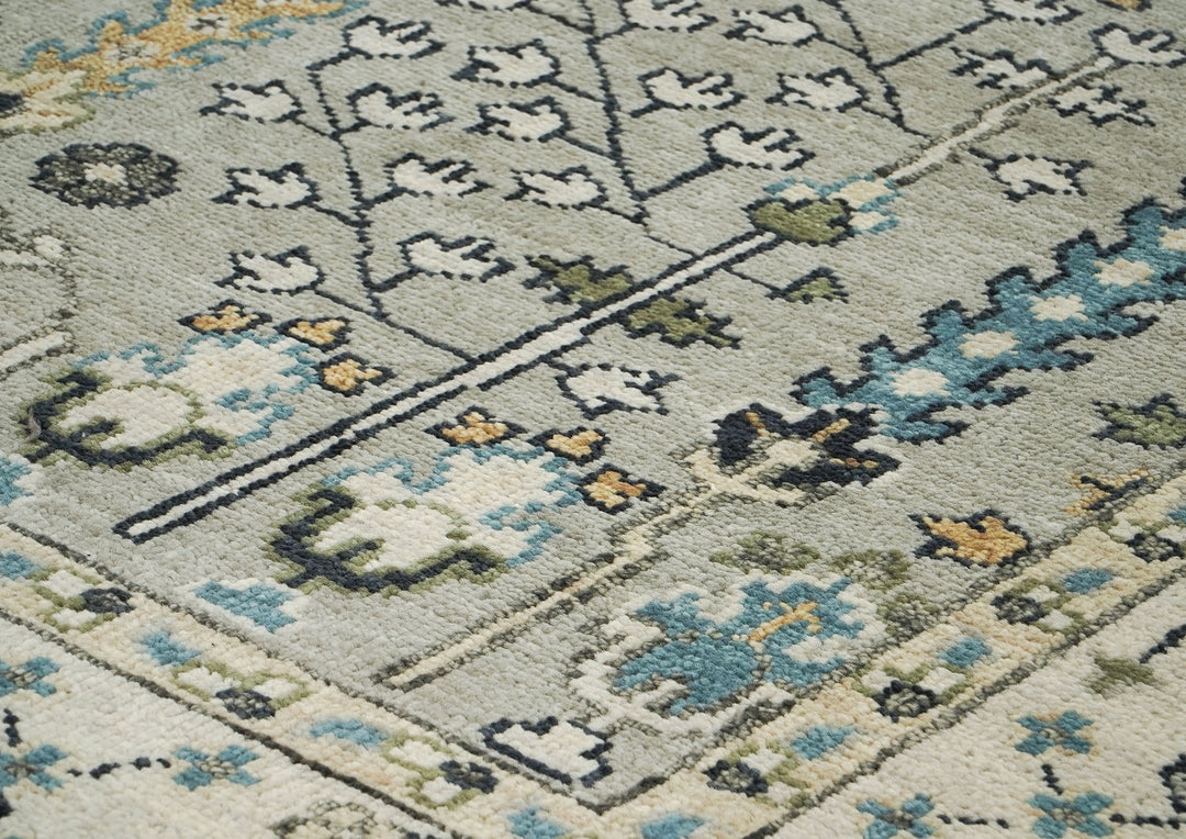 9x12 Gray, Beige, Blue Color Hand Knotted Oushak Wool Transitional Oriental Rug