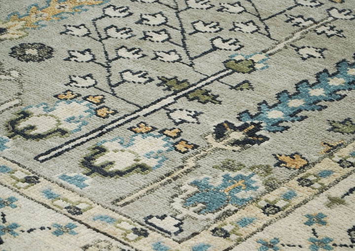 9x12 Gray, Beige, Blue Color Hand Knotted Oushak Wool Transitional Oriental Rug