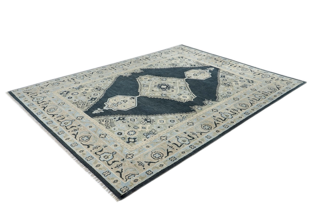 9x12 Gray, Blue, Taupe Color Hand Knotted Oushak Wool  Oriental Rug