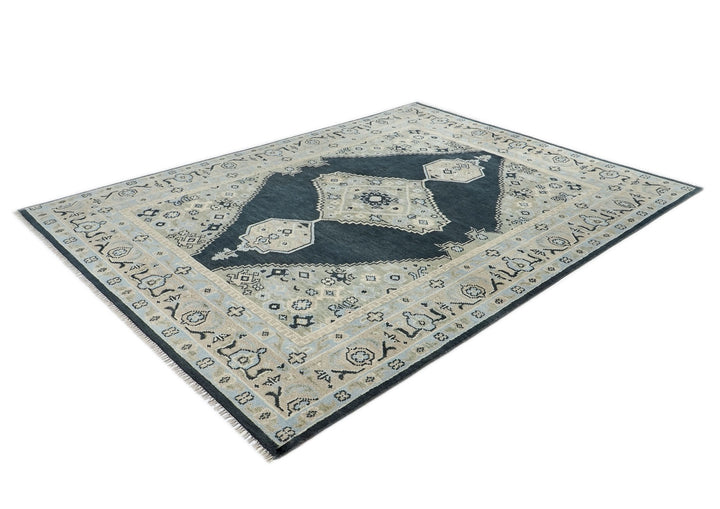 9x12 Gray, Blue, Taupe Color Hand Knotted Oushak Wool  Oriental Rug