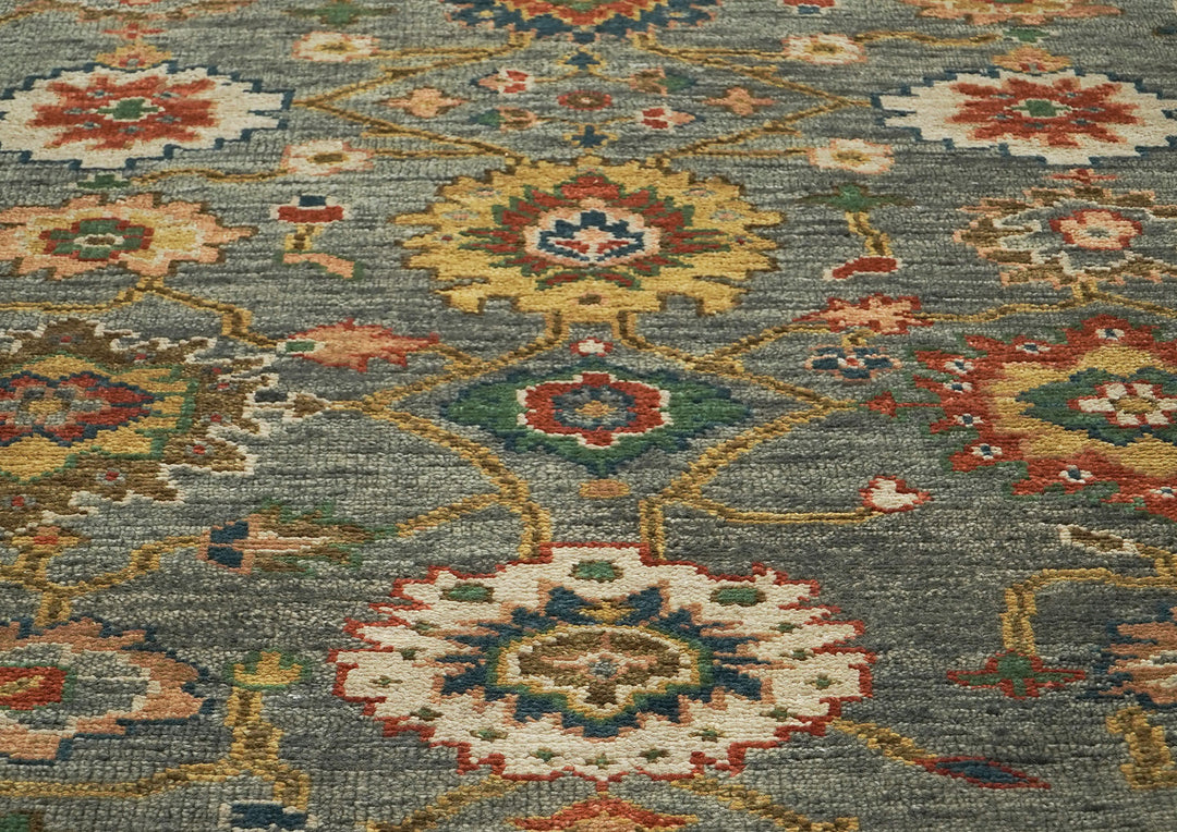 9x12 Blue, Gray, Burnt Orange Color Hand Knotted Oushak Wool Arts and Crafts Oriental Rug