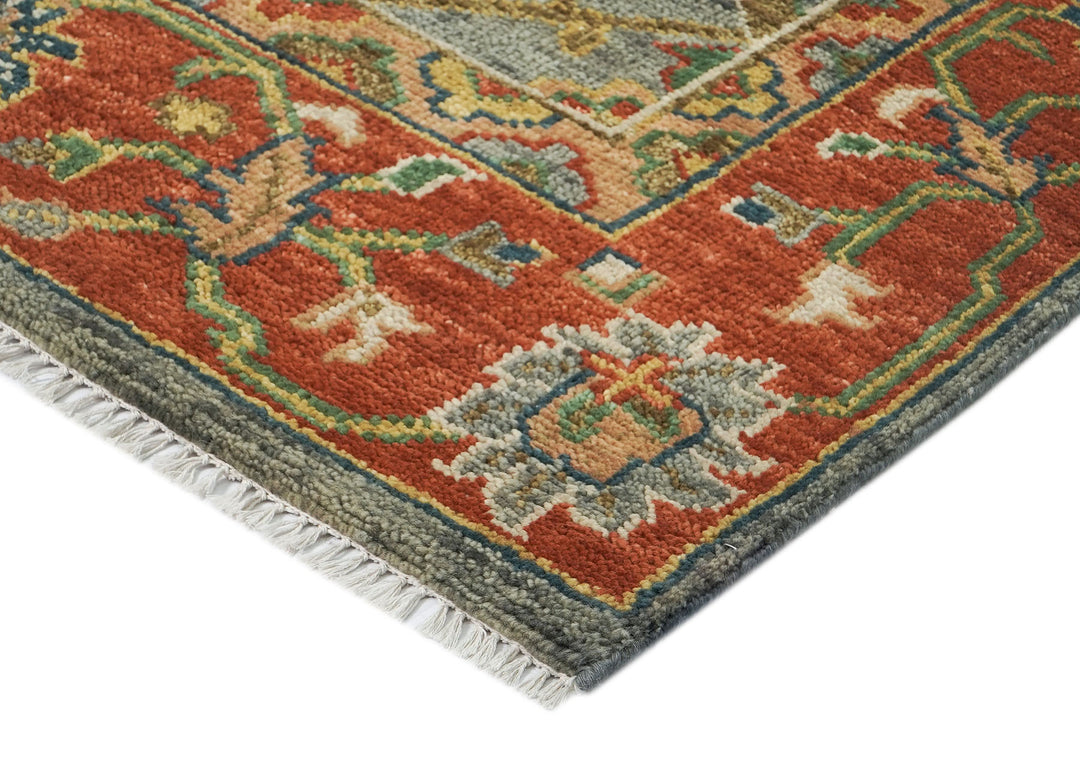 9x12 Blue, Gray, Burnt Orange Color Hand Knotted Oushak Wool  Oriental Rug
