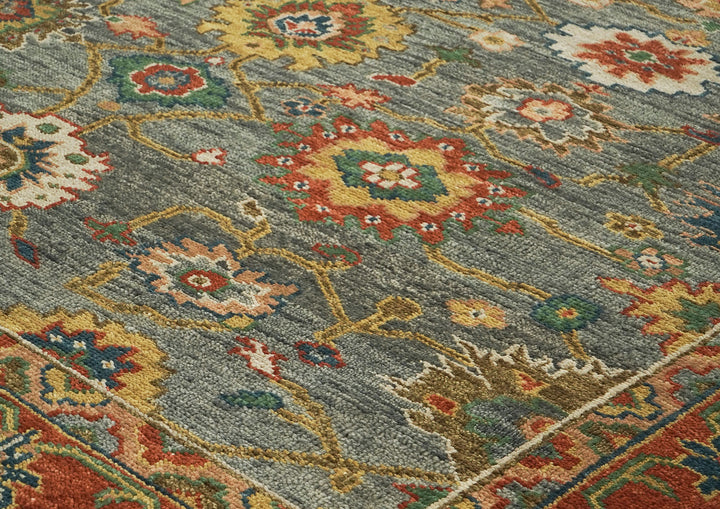 9x12 Blue, Gray, Burnt Orange Color Hand Knotted Oushak Wool Arts and Crafts Oriental Rug