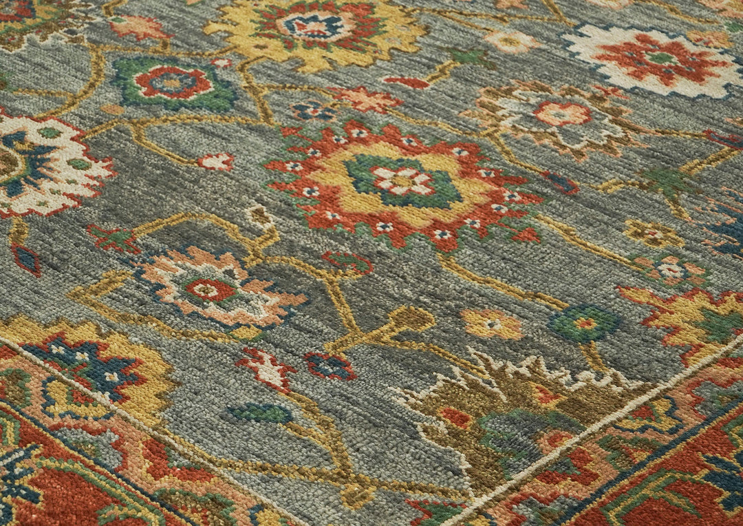 9x12 Blue, Gray, Burnt Orange Color Hand Knotted Oushak Wool  Oriental Rug