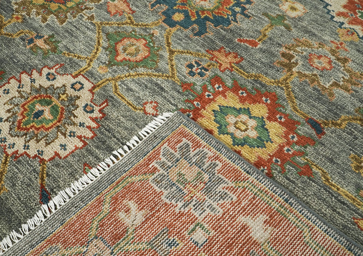 9x12 Blue, Gray, Burnt Orange Color Hand Knotted Oushak Wool  Oriental Rug