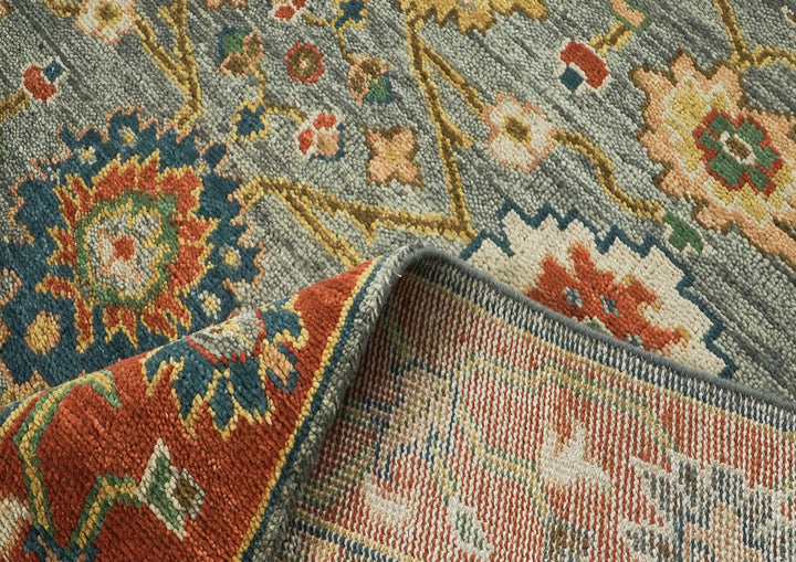 9x12 Blue, Gray, Burnt Orange Color Hand Knotted Oushak Wool  Oriental Rug