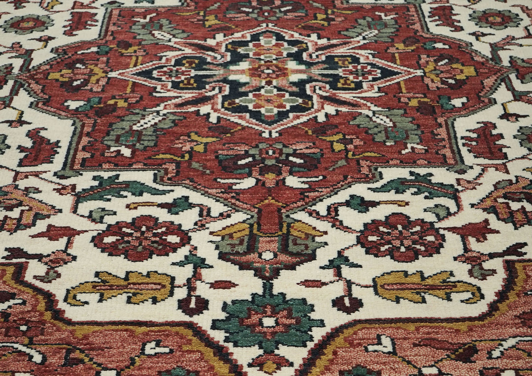 9x12 Ivory, Rose, Rust Color Hand Knotted Oushak Wool  Oriental Rug
