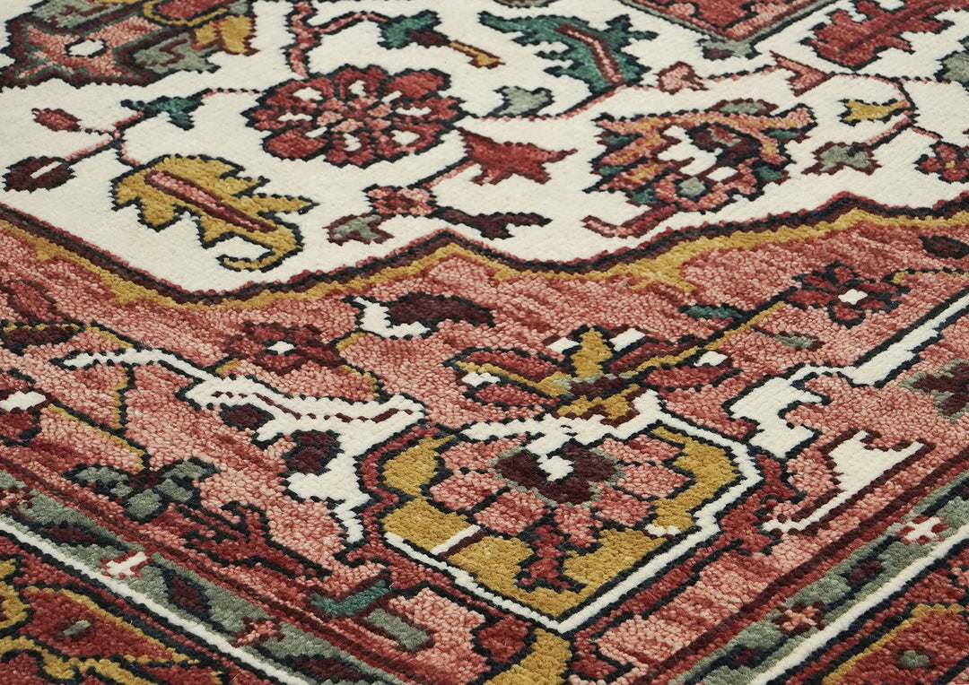 9x12 Ivory, Rose, Rust Color Hand Knotted Oushak Wool  Oriental Rug