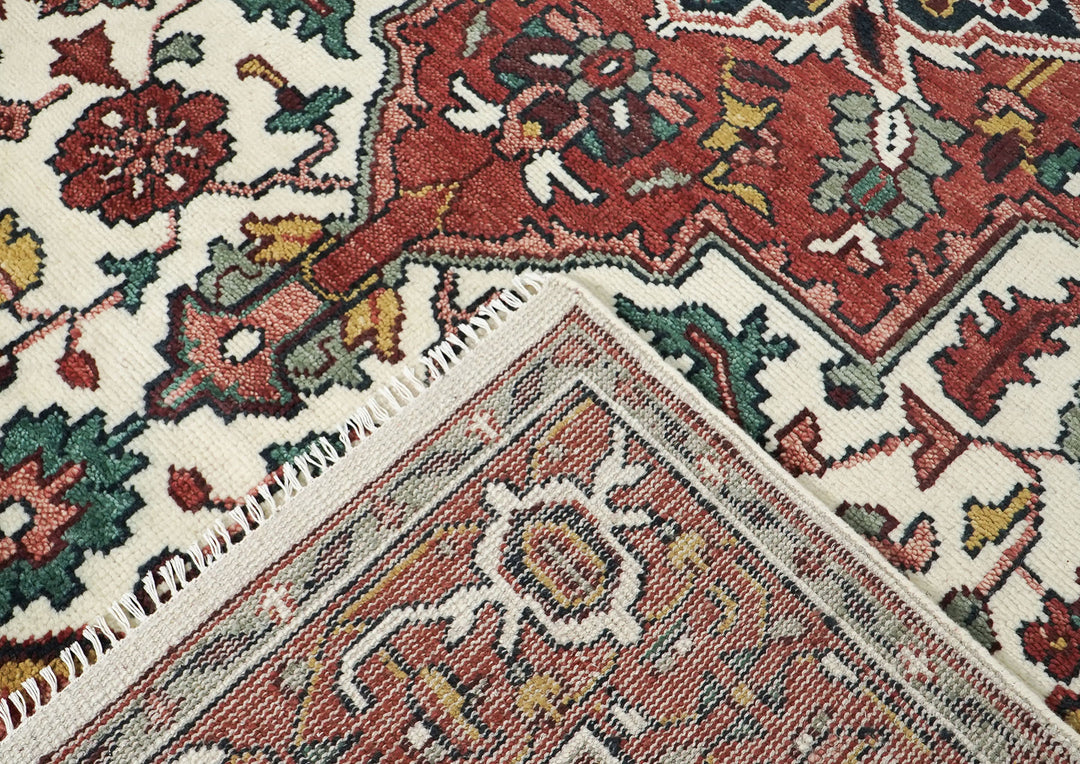 9x12 Ivory, Rose, Rust Color Hand Knotted Oushak Wool  Oriental Rug