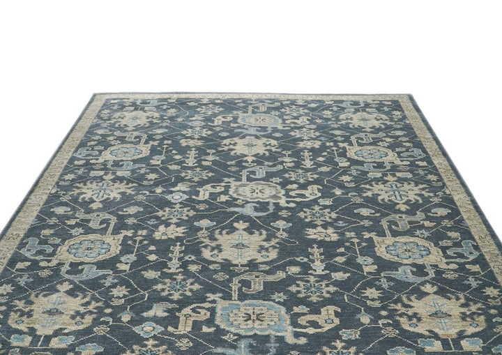 9x12 Blue, Beige, Gray Color Hand Knotted Oushak Wool Transitional Oriental Rug