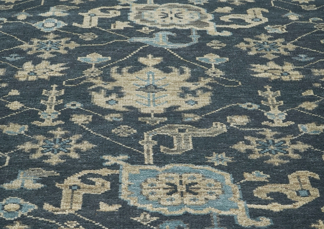 9x12 Blue, Beige, Gray Color Hand Knotted Oushak Wool Transitional Oriental Rug