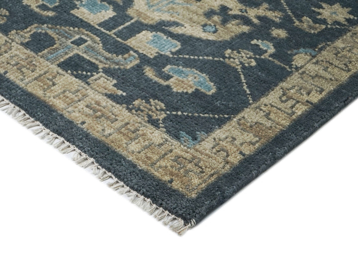 9x12 Blue, Beige, Gray Color Hand Knotted Oushak Wool Transitional Oriental Rug