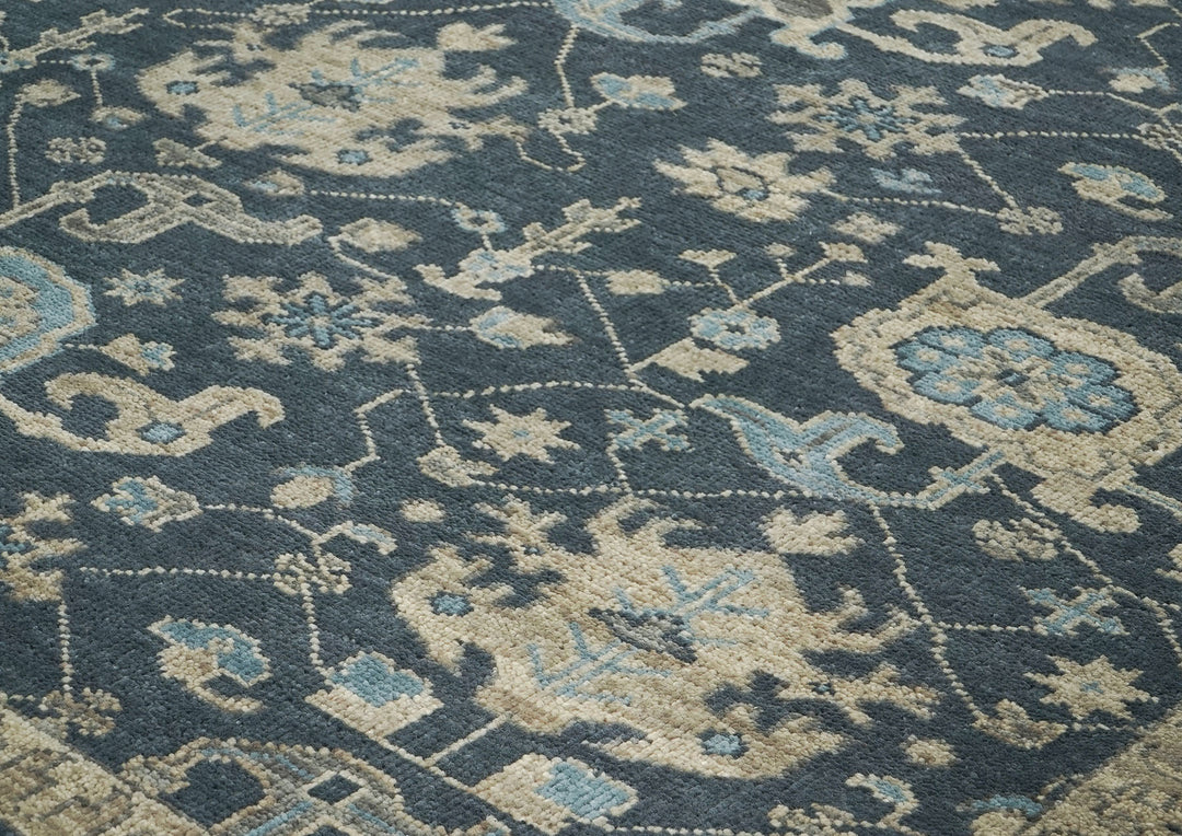 9x12 Blue, Beige, Gray Color Hand Knotted Oushak Wool Transitional Oriental Rug