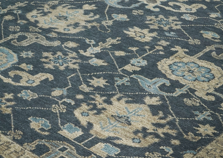 9x12 Blue, Beige, Gray Color Hand Knotted Oushak Wool Transitional Oriental Rug