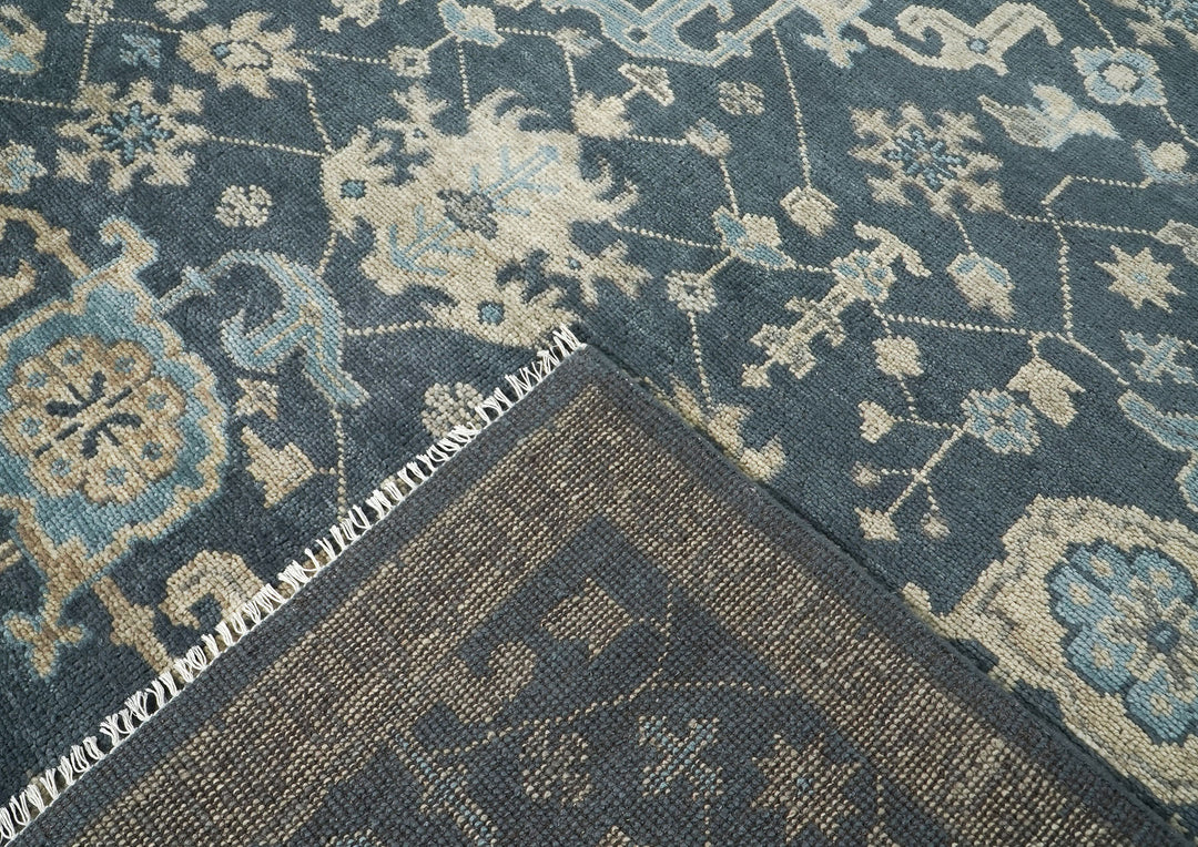 9x12 Blue, Beige, Gray Color Hand Knotted Oushak Wool Transitional Oriental Rug