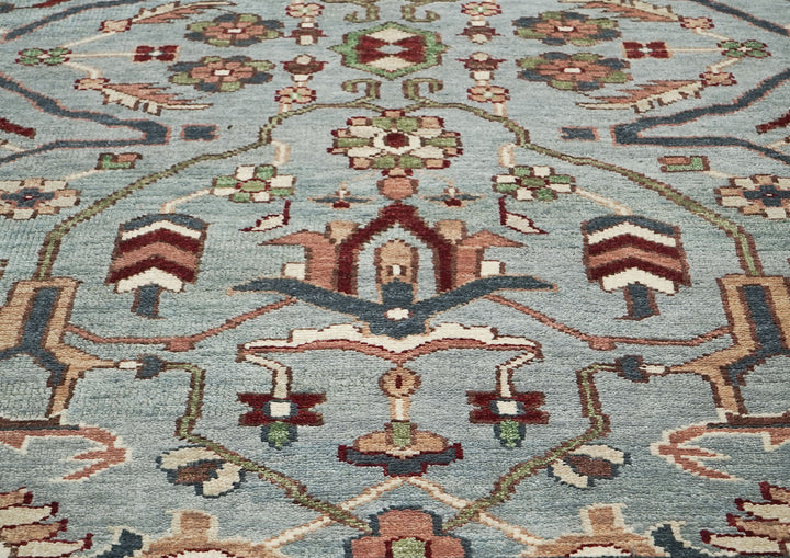 9x12 Blue, Ivory, Sage Color Hand Knotted Oushak Wool Transitional Oriental Rug