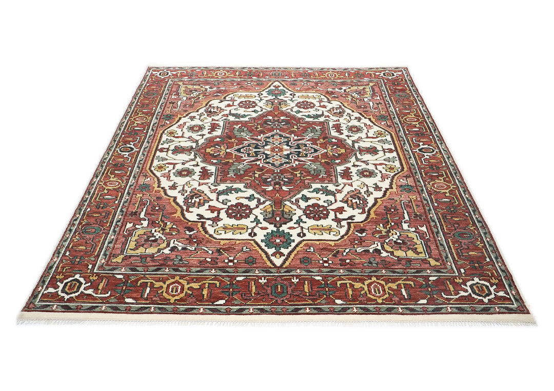9x12 Ivory, Rust, Rose Color Hand Knotted Oushak Wool  Oriental Rug