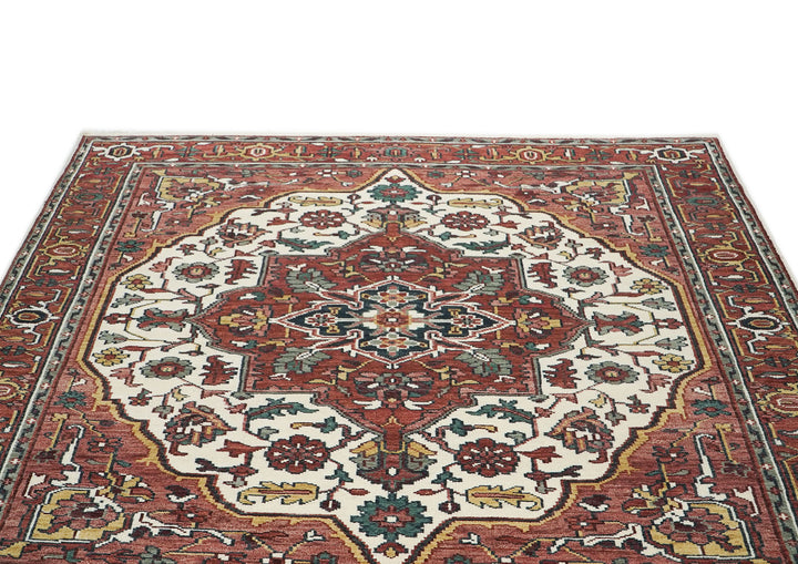9x12 Ivory, Rust, Rose Color Hand Knotted Oushak Wool  Oriental Rug