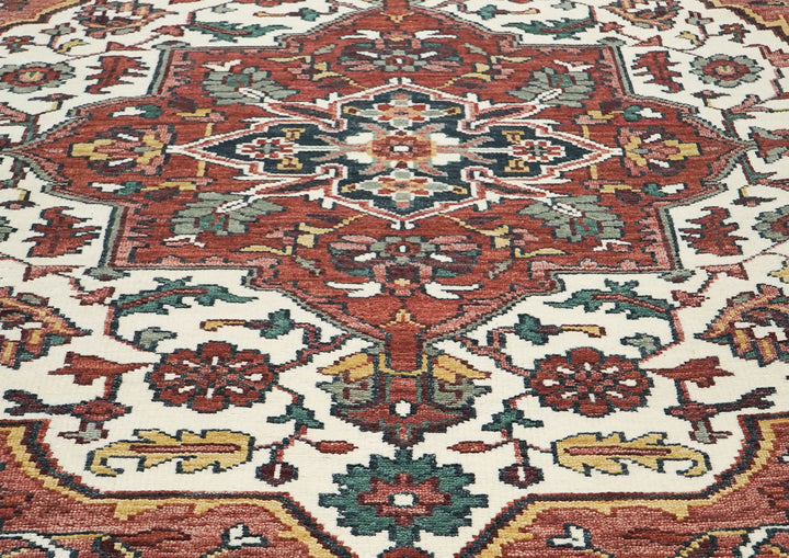 9x12 Ivory, Rust, Rose Color Hand Knotted Oushak Wool  Oriental Rug