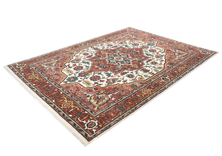 9x12 Ivory, Rust, Rose Color Hand Knotted Oushak Wool  Oriental Rug