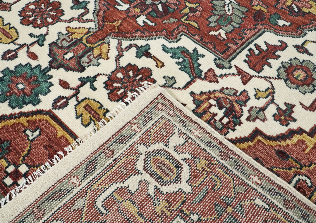 9x12 Ivory, Rust, Rose Color Hand Knotted Oushak Wool  Oriental Rug