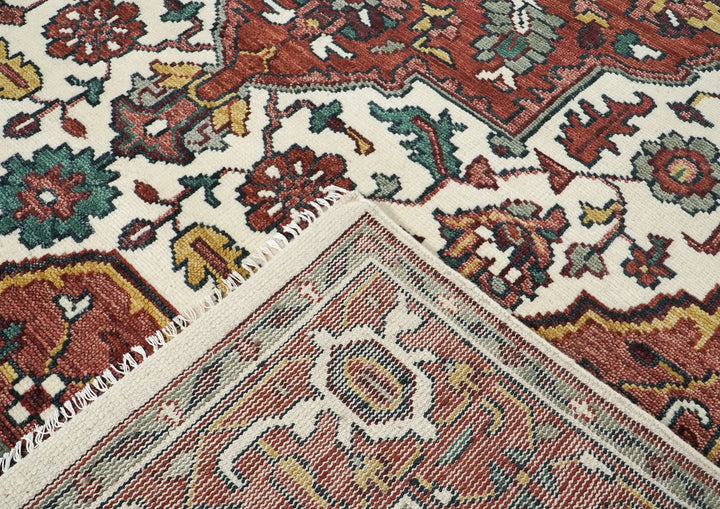 9x12 Ivory, Rust, Rose Color Hand Knotted Oushak Wool  Oriental Rug