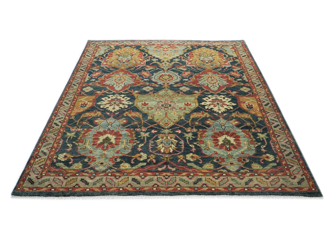 9x12 Blue, Sage, Gold Color Hand Knotted Oushak Wool Arts and Crafts Oriental Rug