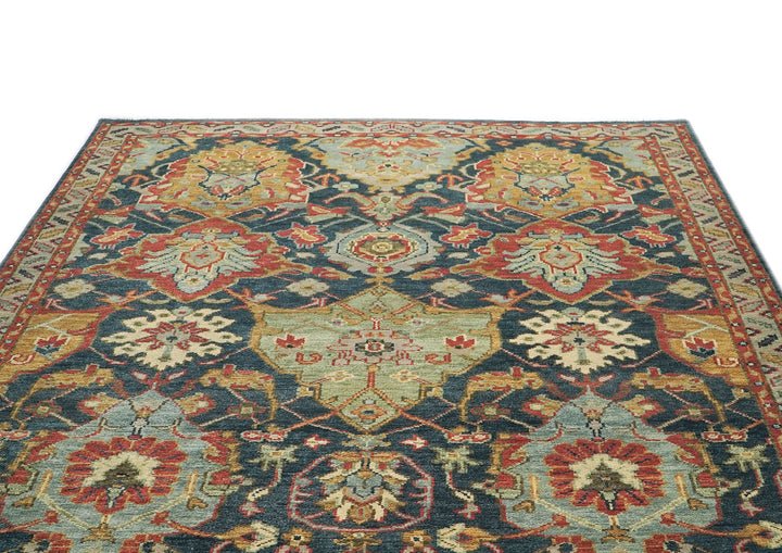 9x12 Blue, Sage, Gold Color Hand Knotted Oushak Wool Arts and Crafts Oriental Rug
