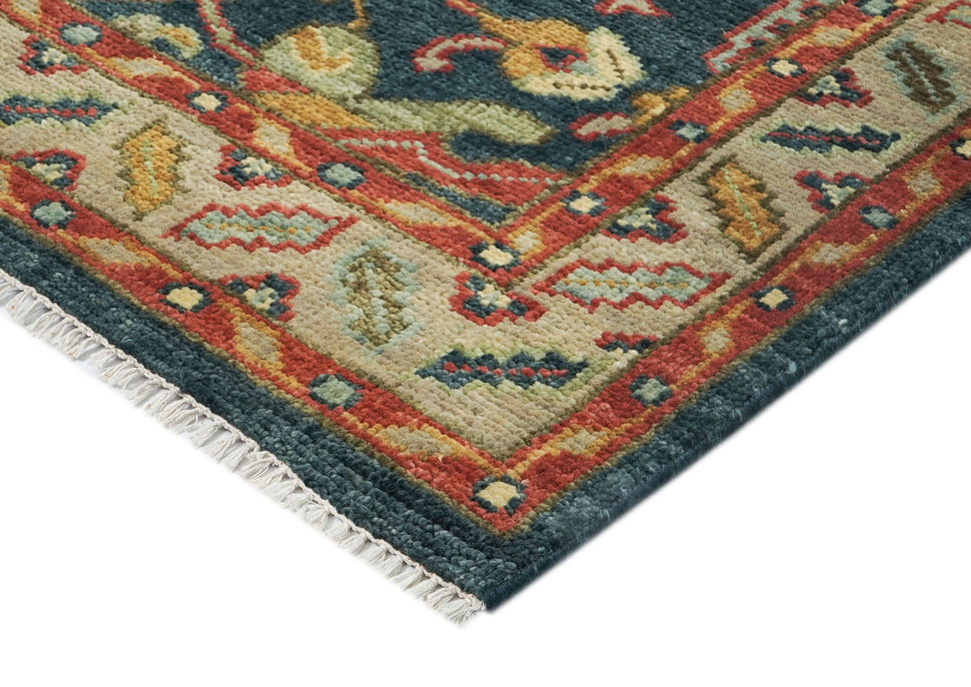 9x12 Blue, Sage, Gold Color Hand Knotted Oushak Wool Arts and Crafts Oriental Rug