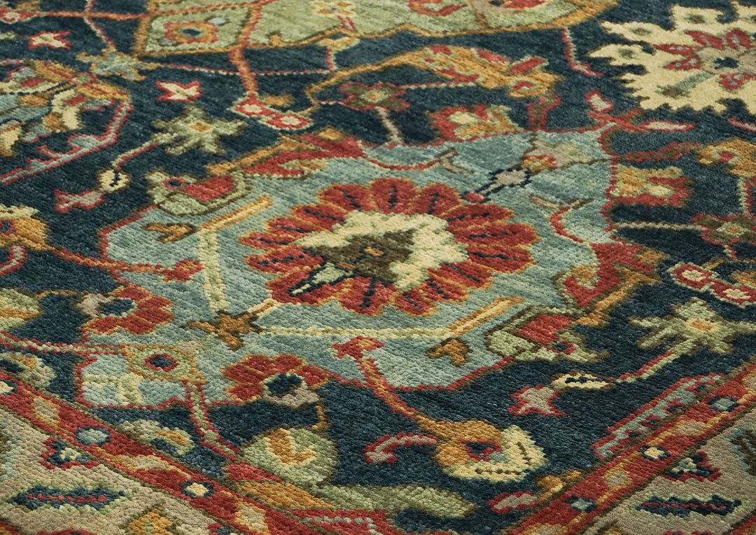 9x12 Blue, Sage, Gold Color Hand Knotted Oushak Wool Arts and Crafts Oriental Rug