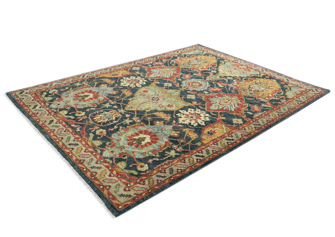 9x12 Blue, Sage, Gold Color Hand Knotted Oushak Wool Arts and Crafts Oriental Rug