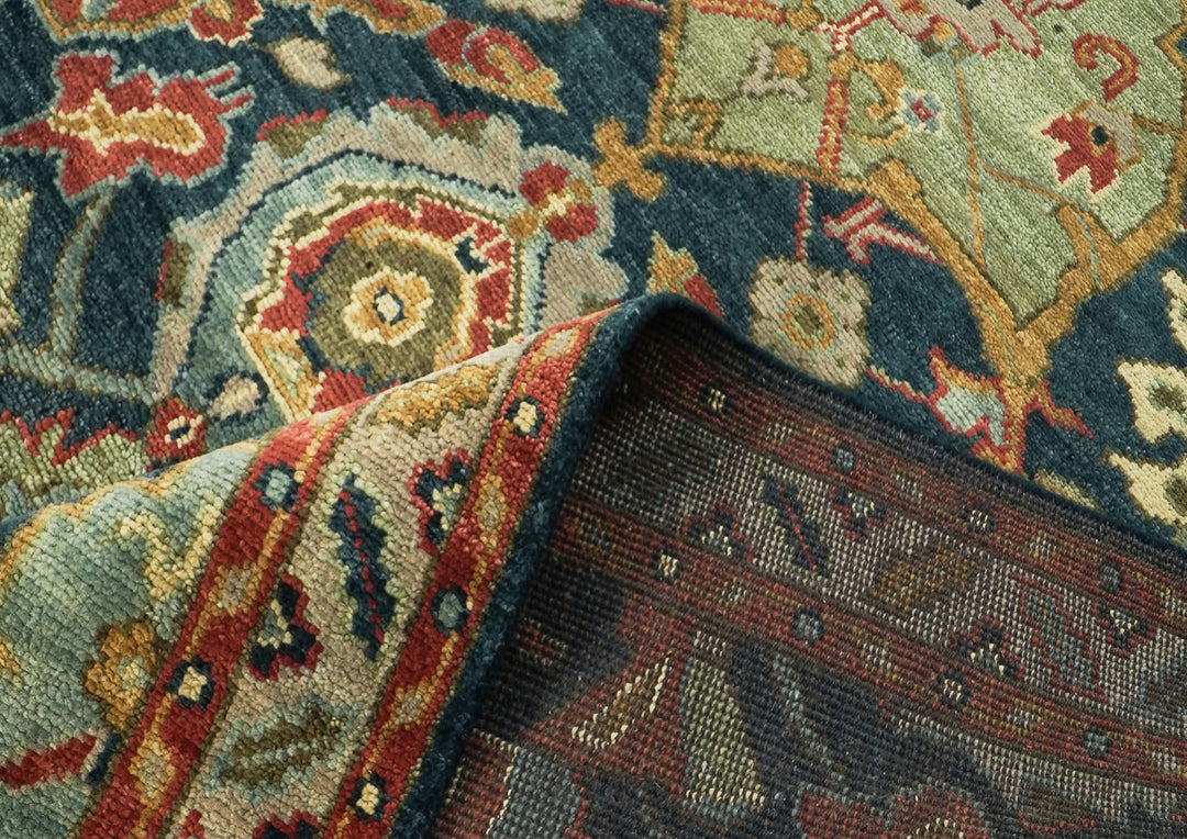 9x12 Blue, Sage, Gold Color Hand Knotted Oushak Wool Arts and Crafts Oriental Rug