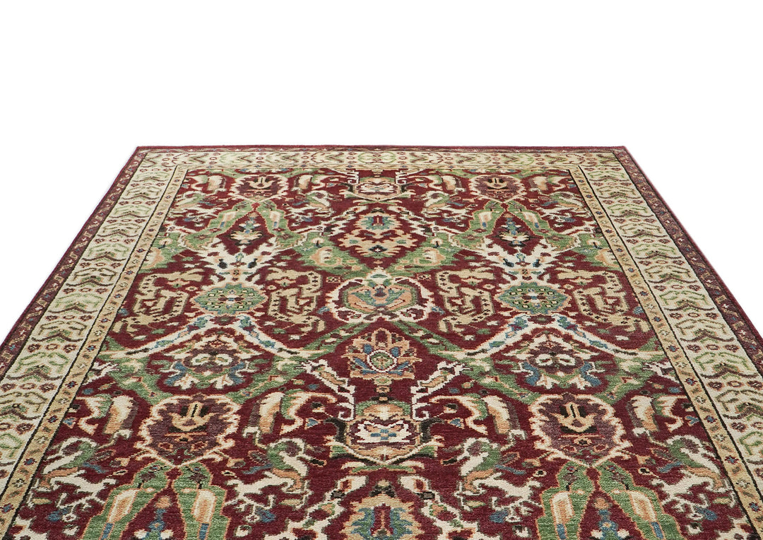 9x12 Rust, Lime, Ivory Color Hand Knotted Oushak Wool Transitional Oriental Rug