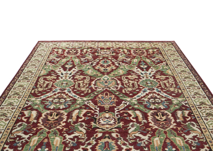 9x12 Rust, Lime, Ivory Color Hand Knotted Oushak Wool Transitional Oriental Rug