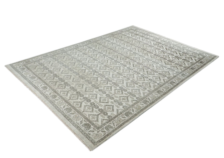 9x12 Gray, Beige, Multi Color Hand Knotted Oushak Wool Transitional Oriental Rug