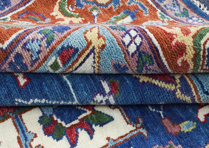 9x12 Navy, Burnt Orange, Ivory Color Hand Knotted Oushak Wool  Oriental Rug