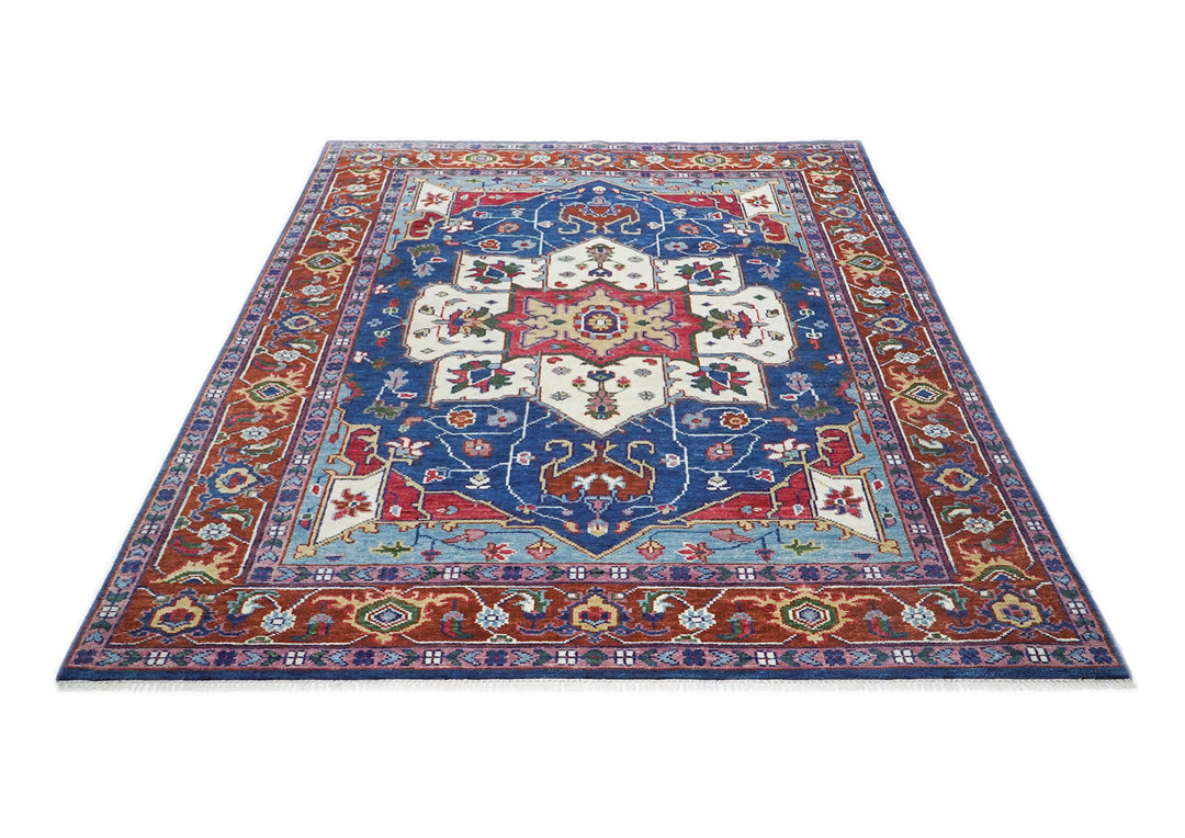 9x12 Navy, Burnt Orange, Ivory Color Hand Knotted Oushak Wool  Oriental Rug