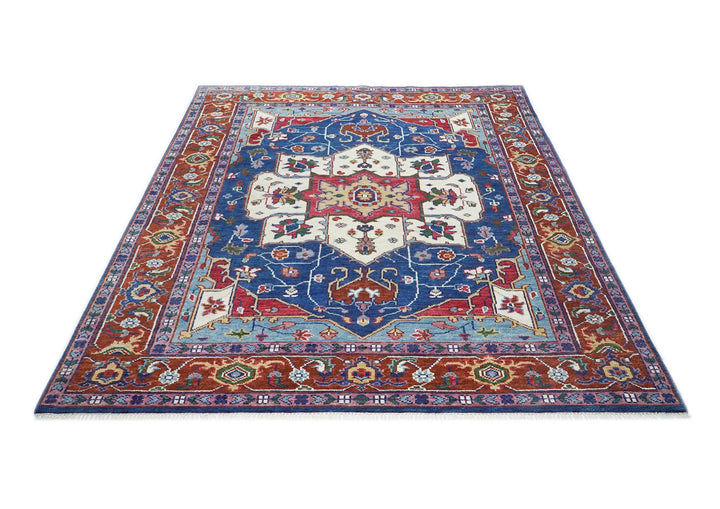 9x12 Navy, Burnt Orange, Ivory Color Hand Knotted Oushak Wool  Oriental Rug