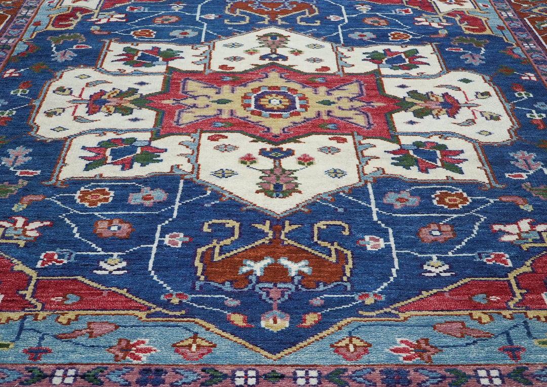 9x12 Navy, Burnt Orange, Ivory Color Hand Knotted Oushak Wool  Oriental Rug