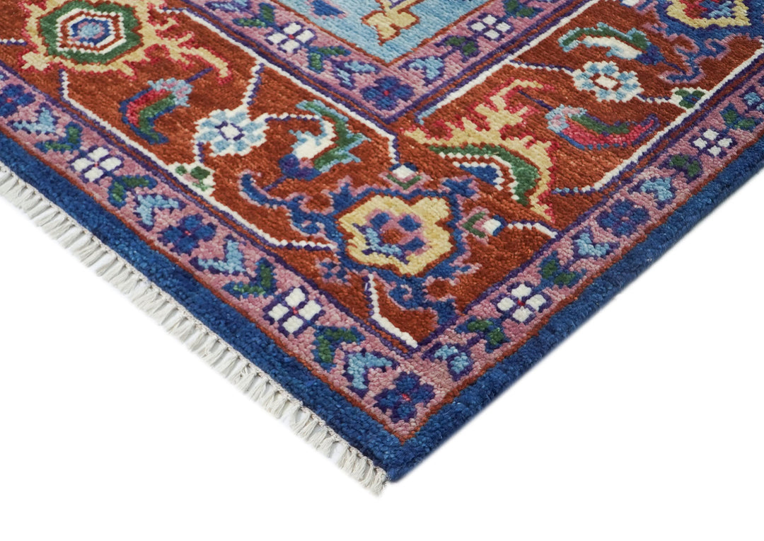 9x12 Navy, Burnt Orange, Ivory Color Hand Knotted Oushak Wool  Oriental Rug