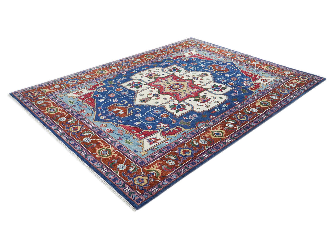 9x12 Navy, Burnt Orange, Ivory Color Hand Knotted Oushak Wool  Oriental Rug