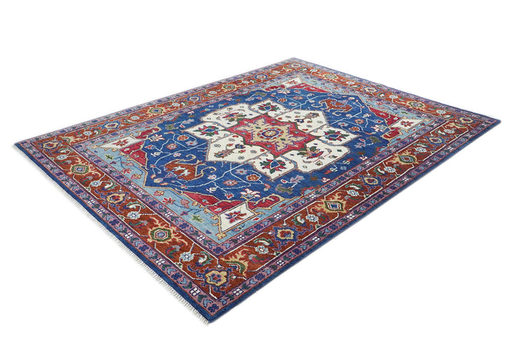 9x12 Navy, Burnt Orange, Ivory Color Hand Knotted Oushak Wool  Oriental Rug