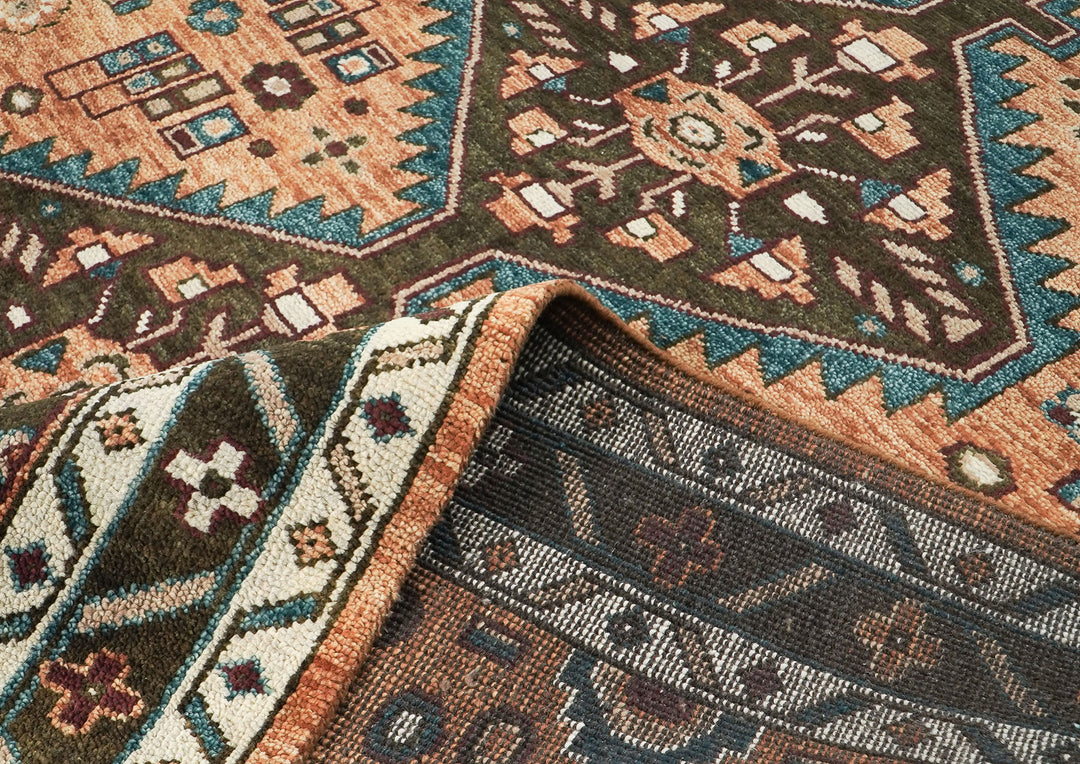 9x12 Peach, Green, Brown Color Hand Knotted Oushak Wool Southwestern Oriental Rug