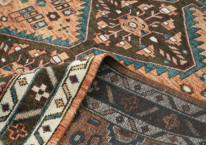 9x12 Peach, Green, Brown Color Hand Knotted Oushak Wool Southwestern Oriental Rug