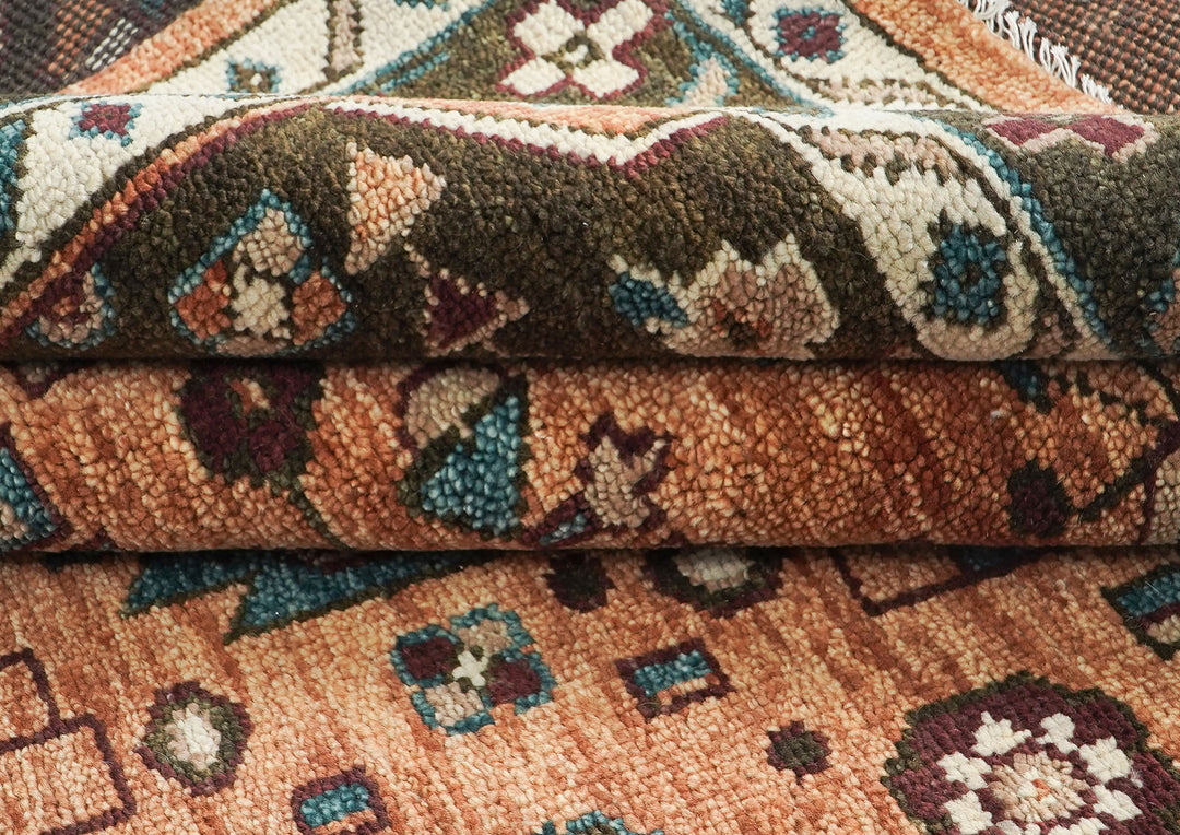 9x12 Peach, Green, Brown Color Hand Knotted Oushak Wool Southwestern Oriental Rug