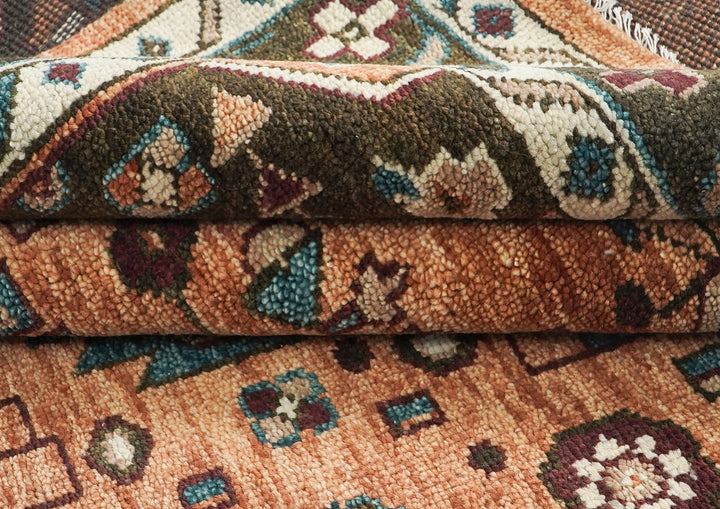 9x12 Peach, Green, Brown Color Hand Knotted Oushak Wool Southwestern Oriental Rug