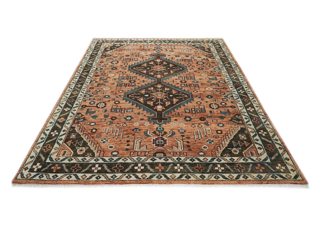 9x12 Peach, Green, Brown Color Hand Knotted Oushak Wool Southwestern Oriental Rug