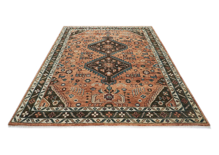 9x12 Peach, Green, Brown Color Hand Knotted Oushak Wool Southwestern Oriental Rug